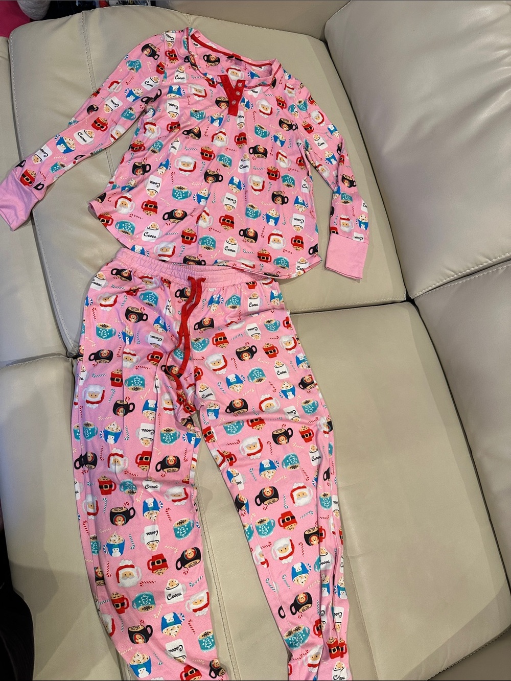 Kensie Pink Holiday Character Pajama Set with Red Trim